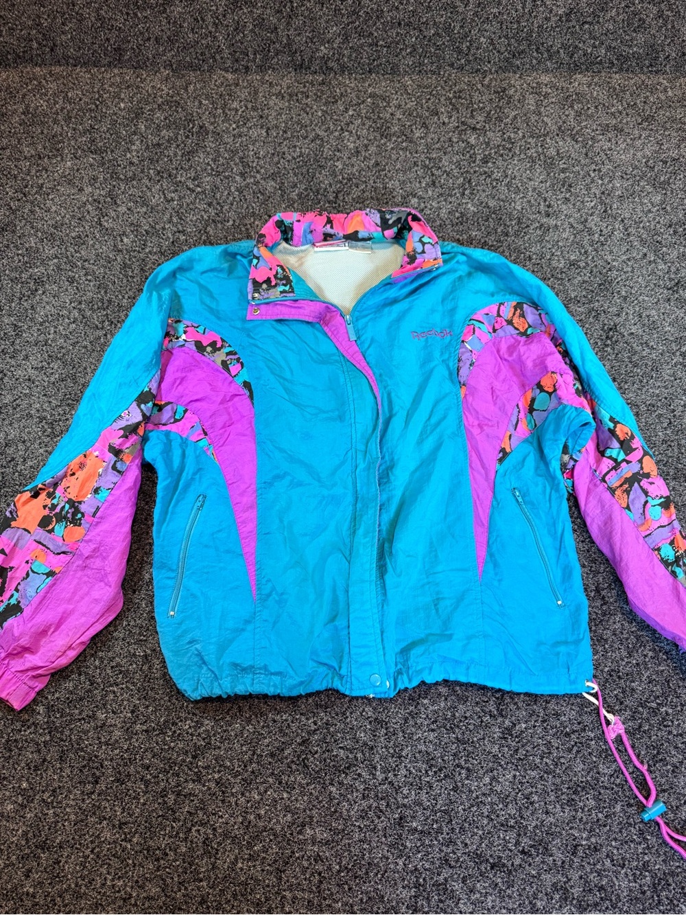 Vintage Reebok Women's Turquoise & Pink Ski Windbreaker Jacket